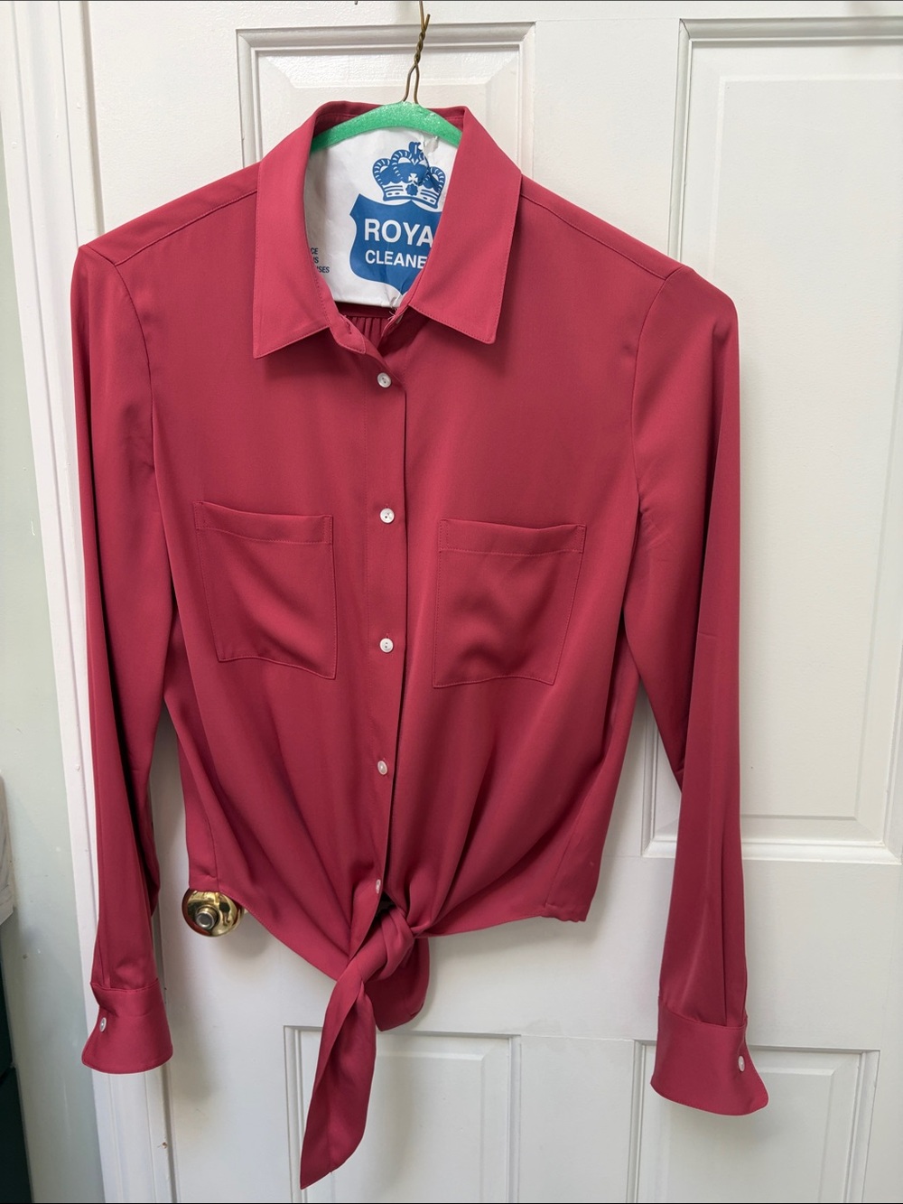 Theory 100 percent silk Rose-Pink Button Front Tie Hem Shirt